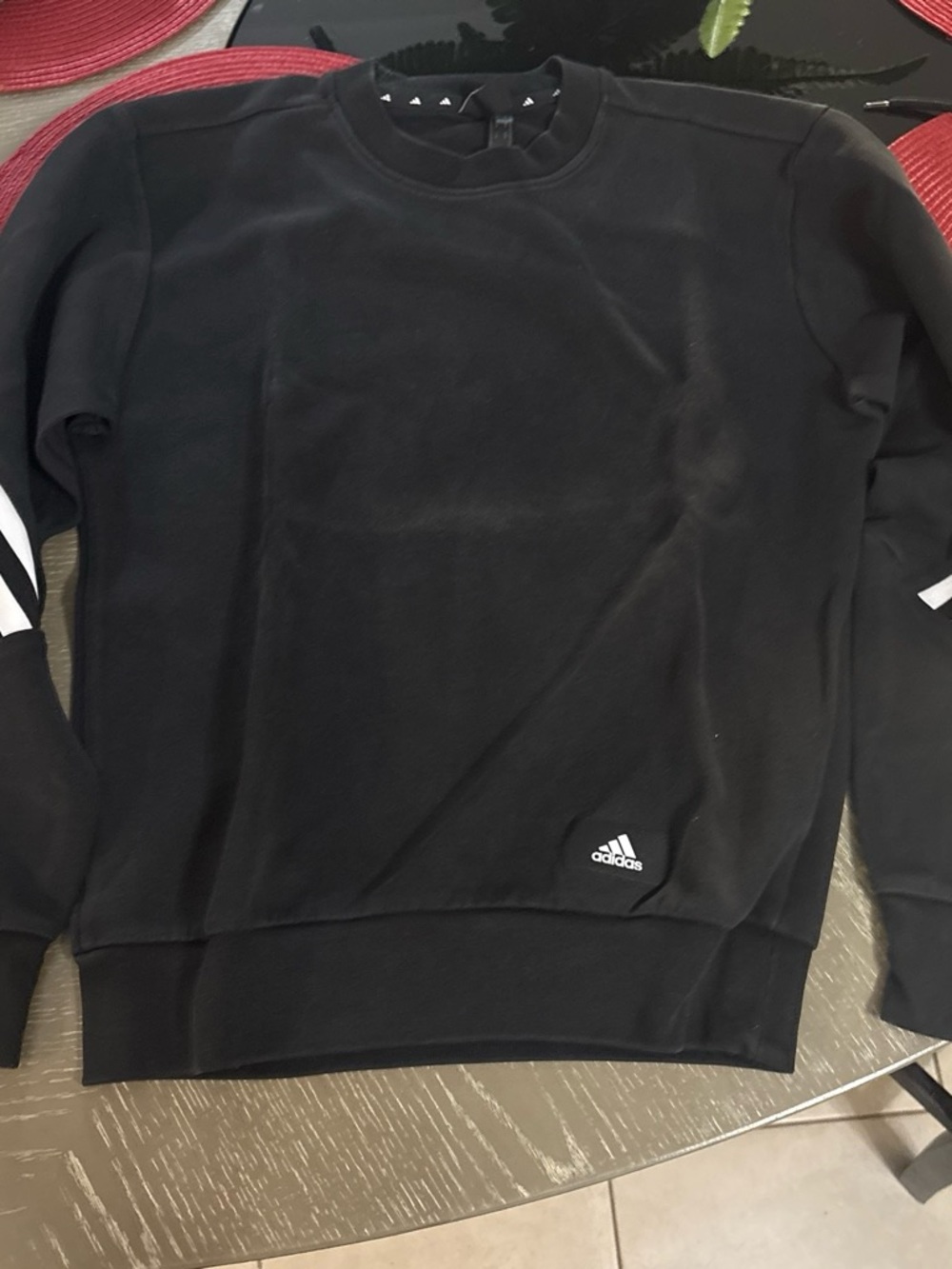 adidas Originals Black Crewneck Sweatshirt with White Sleeve Stripes and Logo
